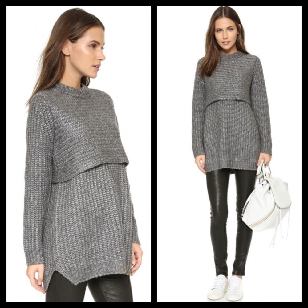 Michelle Mason Gray Layered Ribbed Wool Blend Sweater Medium NWOT
